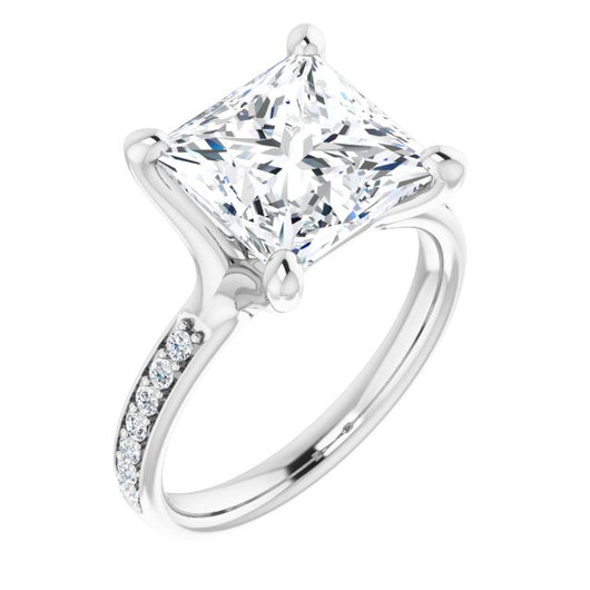 10K White Gold Customizable Heavy Prong-Set Princess/Square Cut Style with Round Cut Band Accents