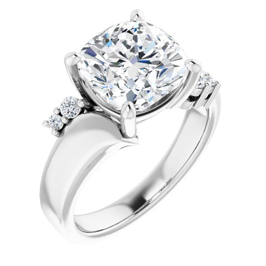 10K White Gold Customizable 5-stone Cushion Cut Style featuring Artisan Bypass