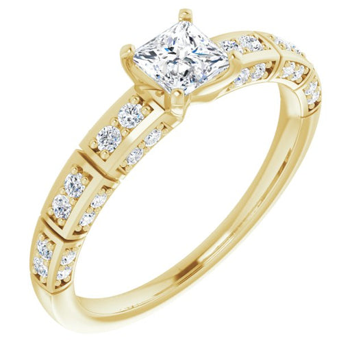 10K Yellow Gold Customizable Princess/Square Cut Style with Three-sided, Segmented Shared Prong Band