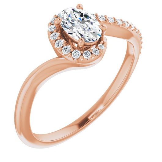 10K Rose Gold Customizable Oval Cut Design with Swooping Pavé Bypass Band