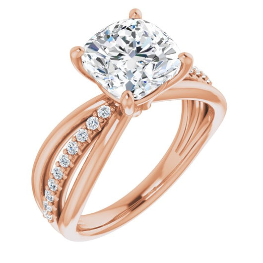 10K Rose Gold Customizable Cushion Cut Design with Tri-Split Accented Band