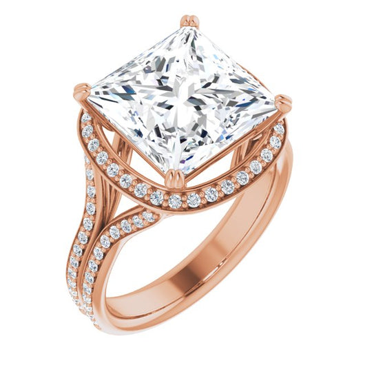 10K Rose Gold Customizable Cathedral-set Princess/Square Cut Style with Split-Pav? Band