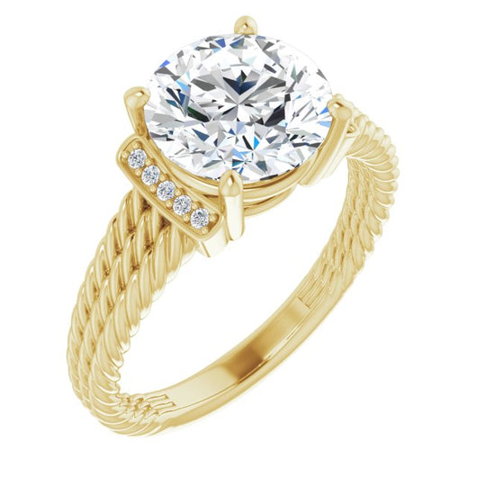 10K Yellow Gold Customizable 11-stone Design featuring Round Cut Center, Vertical Round-Channel Accents & Wide Triple-Rope Band