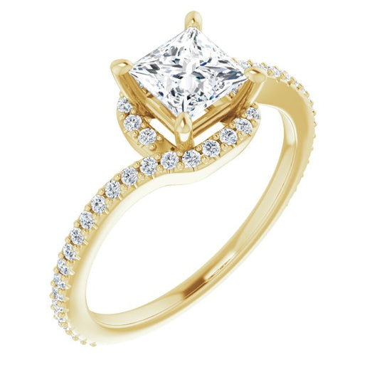 10K Yellow Gold Customizable Artisan Princess/Square Cut Design with Thin, Accented Bypass Band