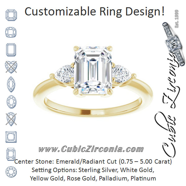 Cubic Zirconia Engagement Ring- The Zhata (Customizable 3-stone Radiant Style with Pear Accents)