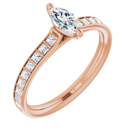 10K Rose Gold Customizable Marquise Cut Style with Princess Channel Bar Setting