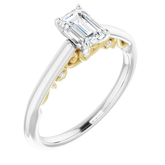 14K White & Yellow Gold Customizable Cathedral-set Emerald/Radiant Cut Style featuring Peekaboo Trellis Hidden Stones