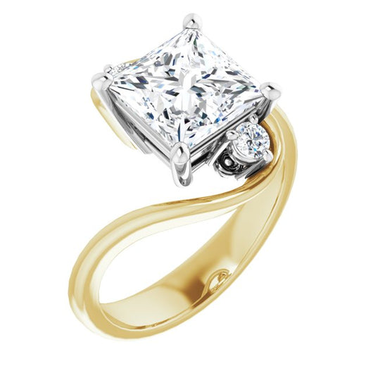 14K Yellow & White Gold Customizable 3-stone Princess/Square Cut Setting featuring Artisan Bypass