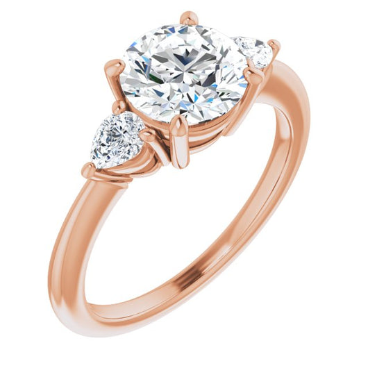 10K Rose Gold Customizable 3-stone Round Style with Pear Accents