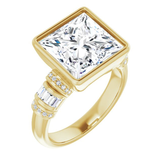 10K Yellow Gold Customizable Bezel-set Princess/Square Cut Setting with Wide Sleeve-Accented Band