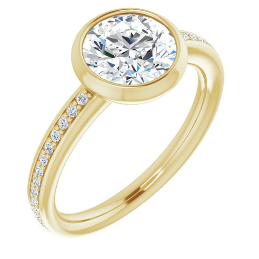 10K Yellow Gold Customizable Bezel-Set Round Cut Center with Thin Shared Prong Band