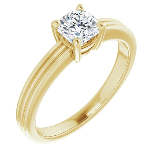 10K Yellow Gold Customizable Cushion Cut Solitaire with Double-Grooved Band