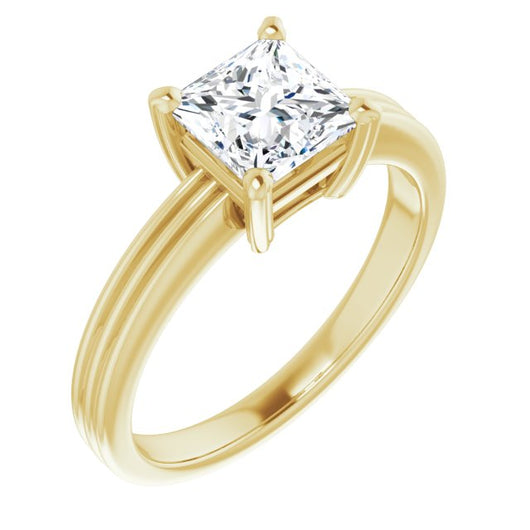 10K Yellow Gold Customizable Princess/Square Cut Solitaire with Double-Grooved Band