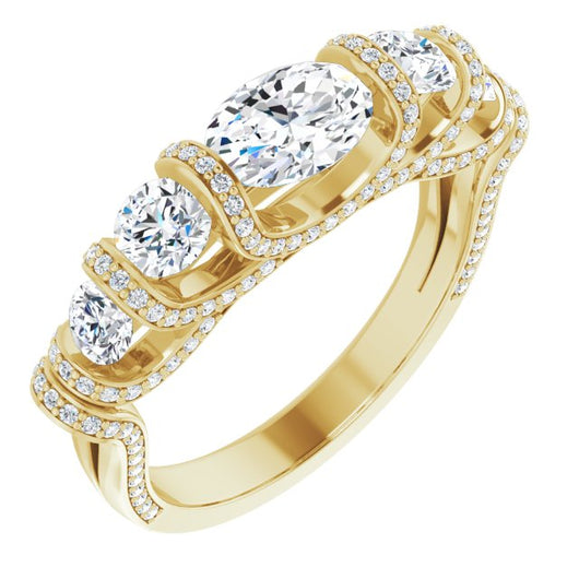 10K Yellow Gold Customizable Bar-set Oval Cut 5-stone Design Plus Grandiose Pavé Accents