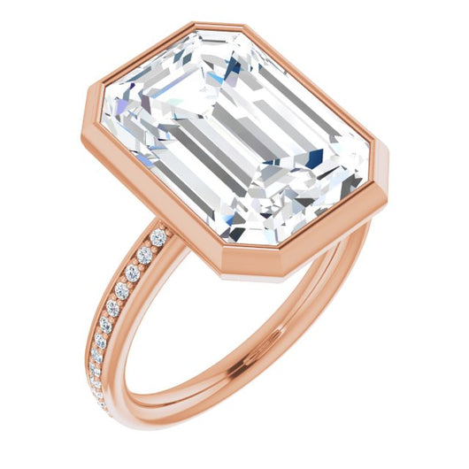 10K Rose Gold Customizable Bezel-Set Emerald/Radiant Cut Center with Thin Shared Prong Band