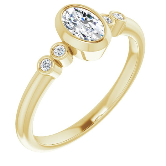 10K Yellow Gold Customizable 5-stone Bezel-set Oval Cut Design with Quad Round-Bezel Side Stones