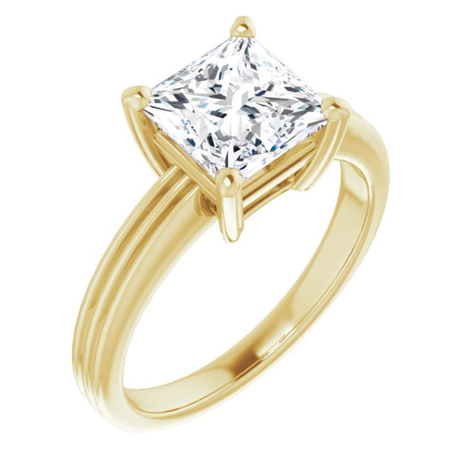 10K Yellow Gold Customizable Princess/Square Cut Solitaire with Double-Grooved Band