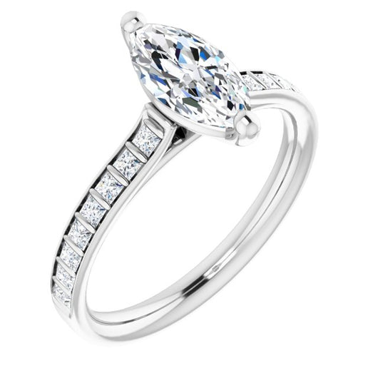 10K White Gold Customizable Marquise Cut Style with Princess Channel Bar Setting