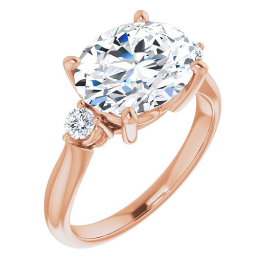 10K Rose Gold Customizable 3-stone Oval Cut Design with Twin Petite Round Accents