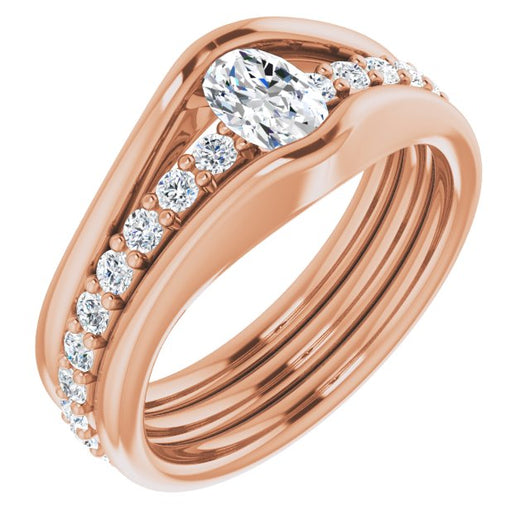 10K Rose Gold Customizable Bezel-set Oval Cut Style with Thick Pavé Band