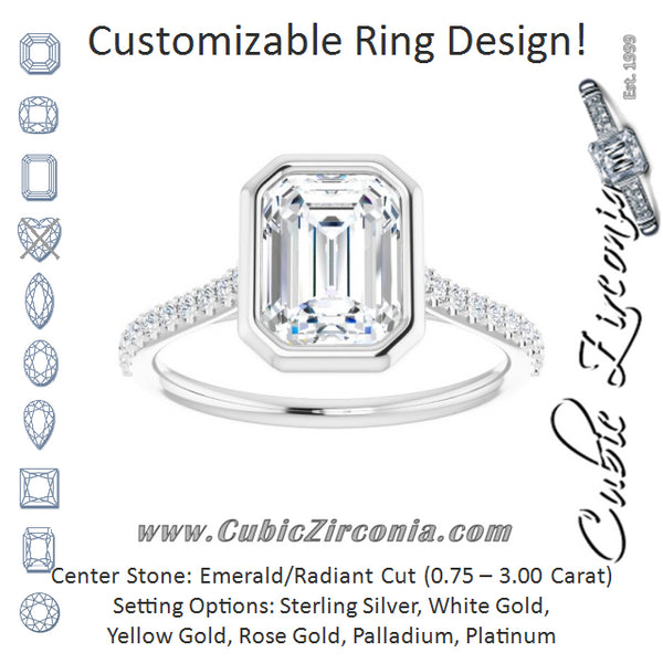 Cubic Zirconia Engagement Ring- The Careena (Customizable Bezel-set Emerald Cut Style with Ultra-thin Pavé-Accented Band)