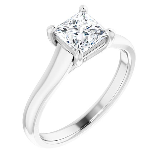 10K White Gold Customizable Princess/Square Cut Cathedral-Prong Solitaire with Decorative X Trellis