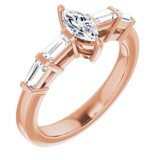 10K Rose Gold Customizable 9-stone Design with Marquise Cut Center and Round Bezel Accents