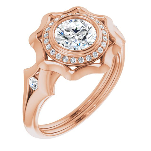 10K Rose Gold Customizable Bezel-set Round Cut with Halo & Oversized Floral Design