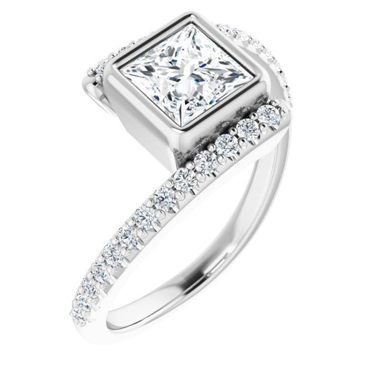 10K White Gold Customizable Bezel-set Princess/Square Cut Design with Bypass Pavé Band