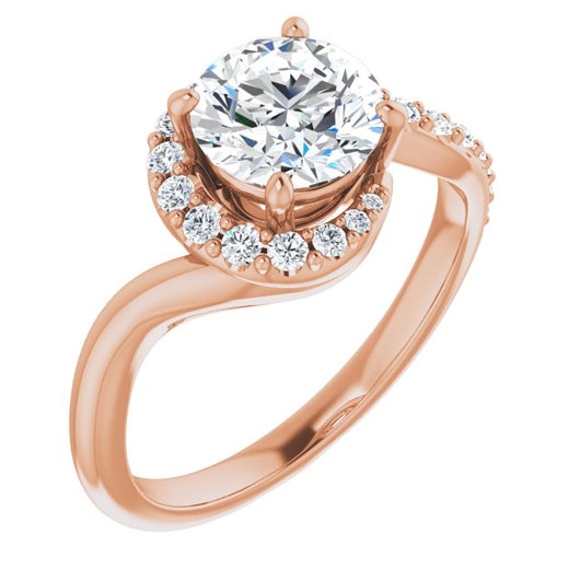 10K Rose Gold Customizable Round Cut Design with Swooping Pavé Bypass Band