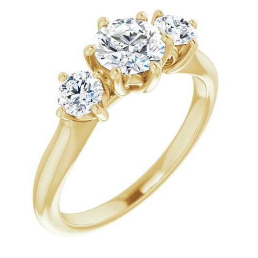 10K Yellow Gold Customizable Triple Round Cut Design with Decorative Trellis