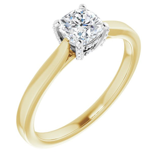 14K Yellow & White Gold Customizable Cathedral-Raised Cushion Cut Style with Prong Accents Enhancement