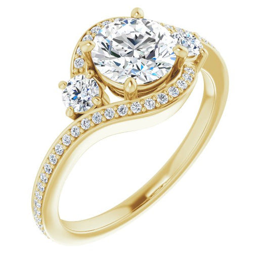 10K Yellow Gold Customizable Round Cut Bypass Design with Semi-Halo and Accented Band