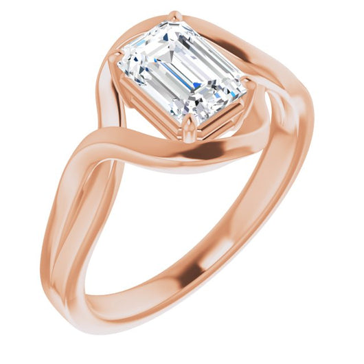 10K Rose Gold Customizable Emerald/Radiant Cut Hurricane-inspired Bypass Solitaire