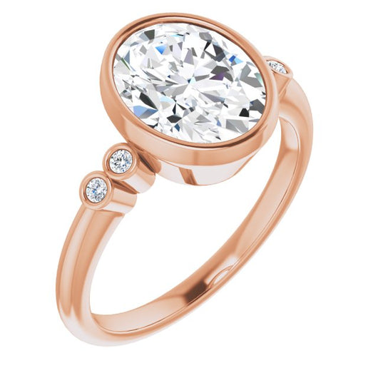 10K Rose Gold Customizable 5-stone Bezel-set Oval Cut Design with Quad Round-Bezel Side Stones