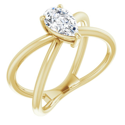 10K Yellow Gold Customizable Pear Cut Solitaire with Semi-Atomic Symbol Band