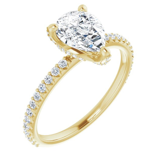 10K Yellow Gold Customizable Pear Cut Design with Round-Accented Band, Micropav? Under-Halo and Decorative Prong Accents)