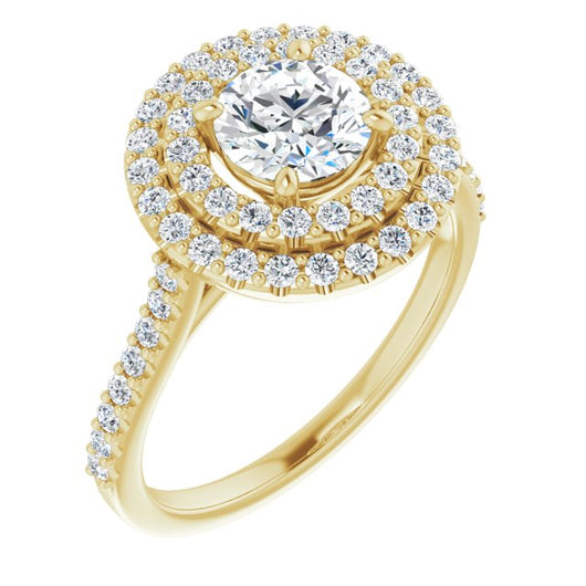 10K Yellow Gold Customizable Double-Halo Round Cut Design with Accented Split Band