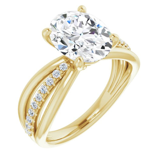 10K Yellow Gold Customizable Oval Cut Design with Tri-Split Accented Band