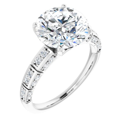 14K White Gold Customizable Round Cut Style with Three-sided, Segmented Shared Prong Band