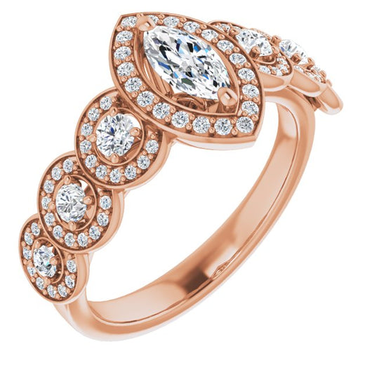 10K Rose Gold Customizable Cathedral-set Marquise Cut 7-stone style Enhanced with 7 Halos