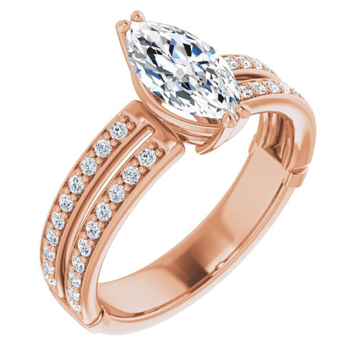 10K Rose Gold Customizable Marquise Cut Design featuring Split Band with Accents