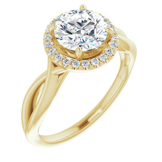 10K Yellow Gold Customizable Cathedral-Halo Round Cut Design with Twisting Split Band