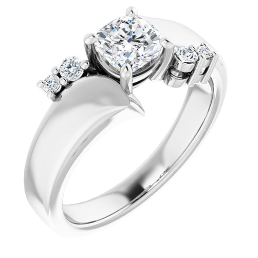 10K White Gold Customizable 5-stone Cushion Cut Style featuring Artisan Bypass