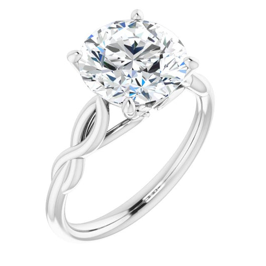 10K White Gold Customizable Round Cut Solitaire with Braided Infinity-inspired Band and Fancy Basket)