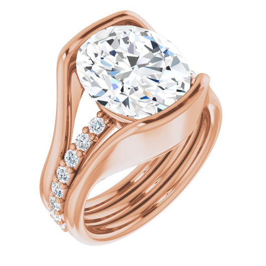 10K Rose Gold Customizable Bezel-set Oval Cut Style with Thick Pavé Band