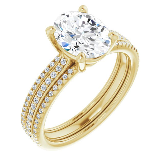 10K Yellow Gold Customizable Oval Cut Center with Wide Pavé Accented Band