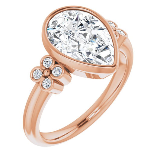 10K Rose Gold Customizable 9-stone Bezel-set Pear Cut Design with Quad Round Bezel Side Stones Each Side