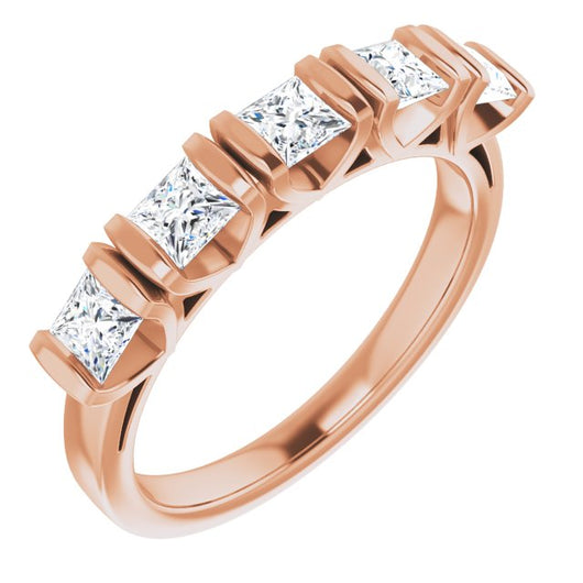 10K Rose Gold Customizable 5-stone Princess/Square Cut Design with Thick Channel Setting