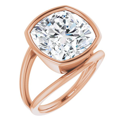 10K Rose Gold Customizable Bezel-set Cushion Cut Style with Wide Tapered Split Band